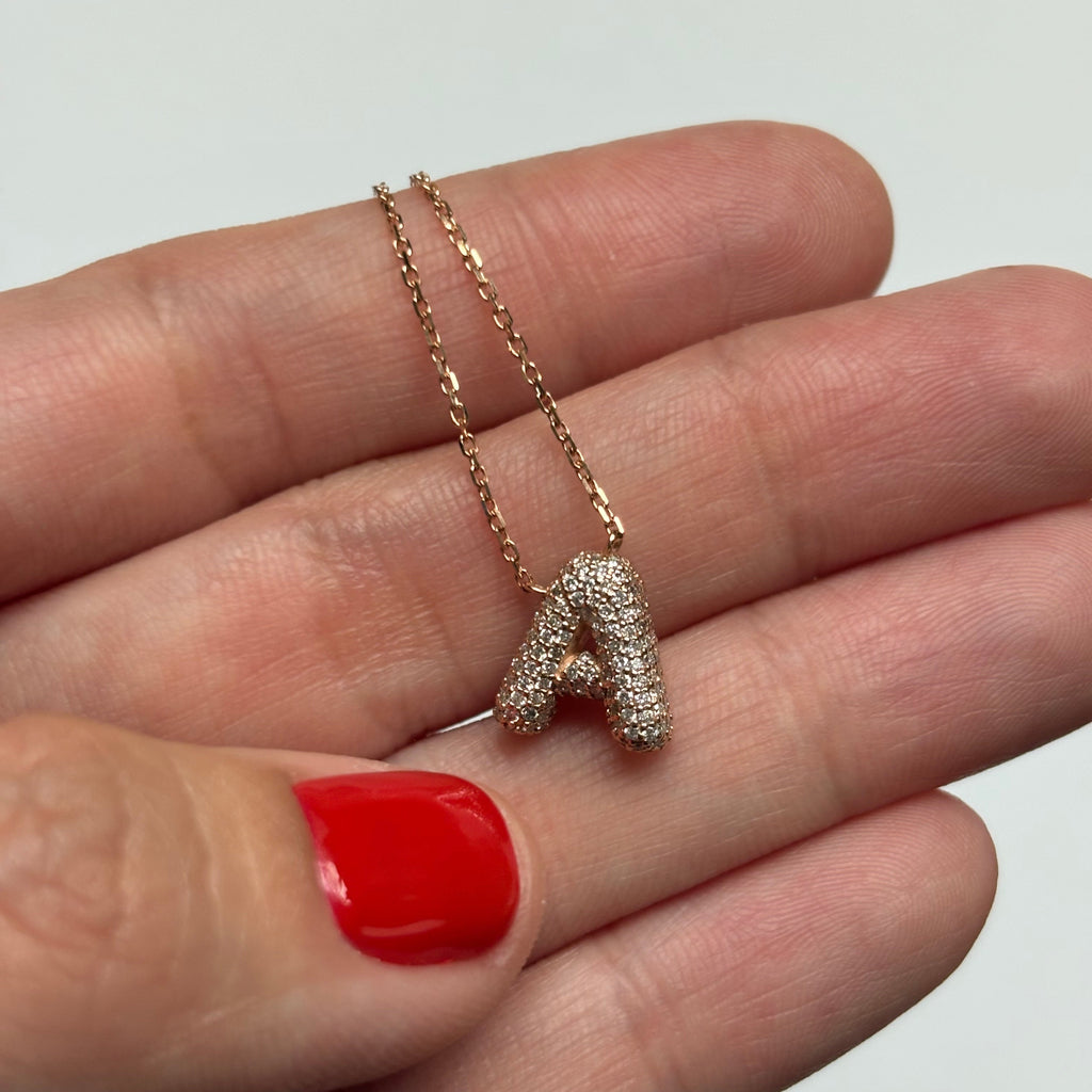 BUBBLE PAVÉ LETTER NECKLACE